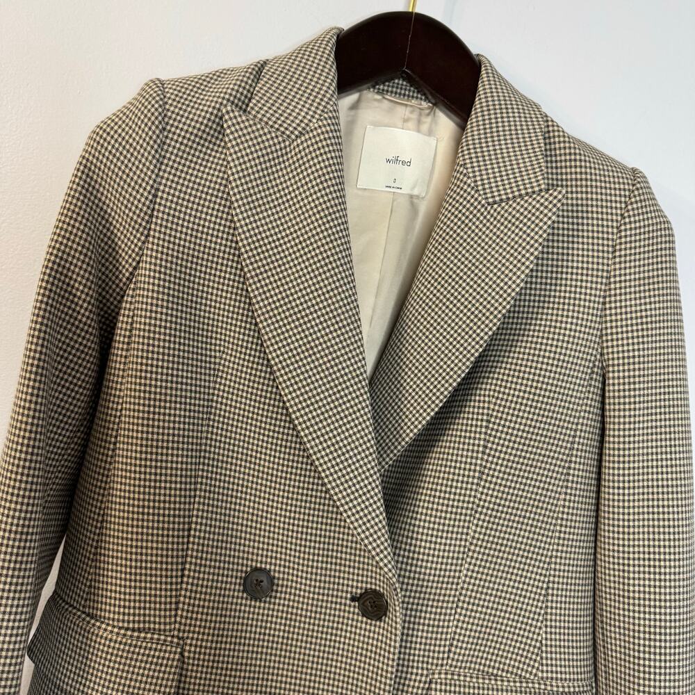 Aritzia Wilfred Plaid Grey Double Breasted Blazer Jacket Academia Sz 0 - Picture 7 of 13